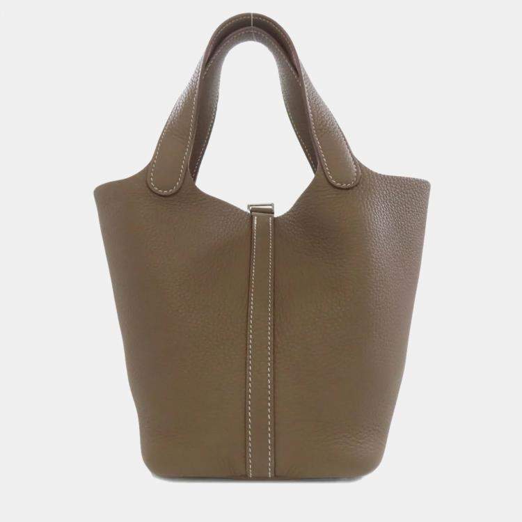 Pre Owned Hermes Picotin Lock 18 Etoupe Taurillon Clemence Leather Shoulder Bag