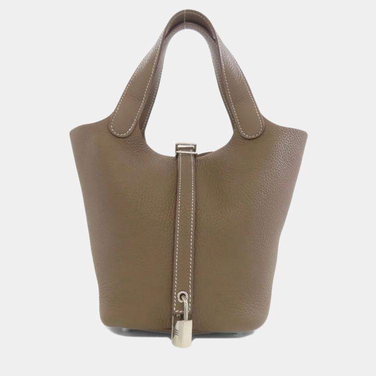 Pre Owned Hermes Picotin Lock 18 Etoupe Taurillon Clemence Leather Shoulder Bag
