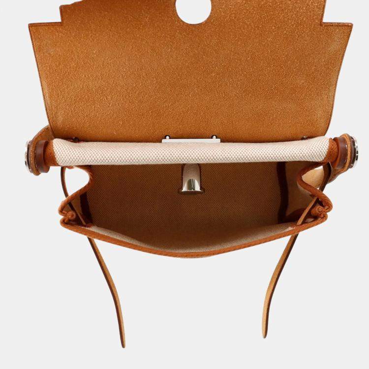 Pre Owned Hermes Mini Fauve Toile H Canvas Vache Hunter Leather Shoulder Bag