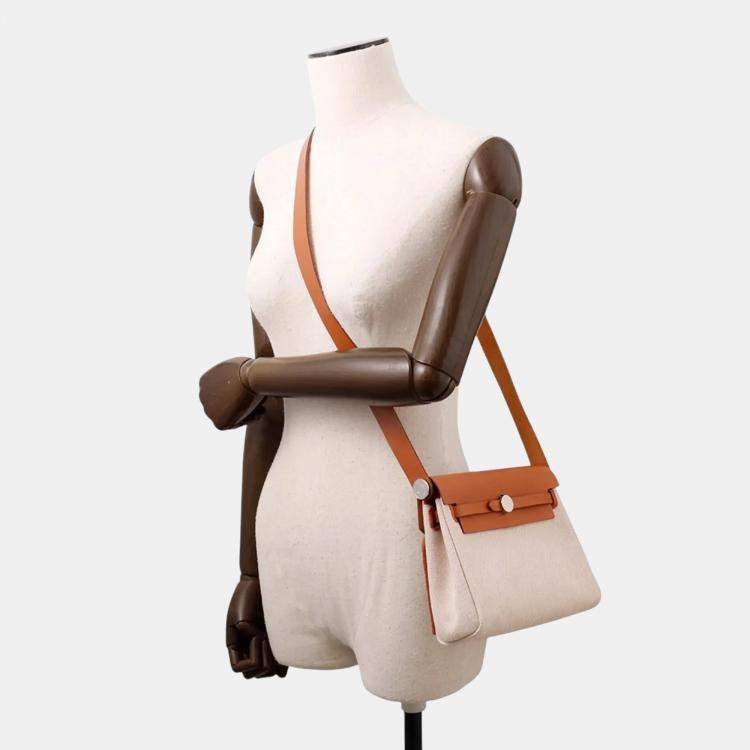 Pre Owned Hermes Mini Fauve Toile H Canvas Vache Hunter Leather Shoulder Bag