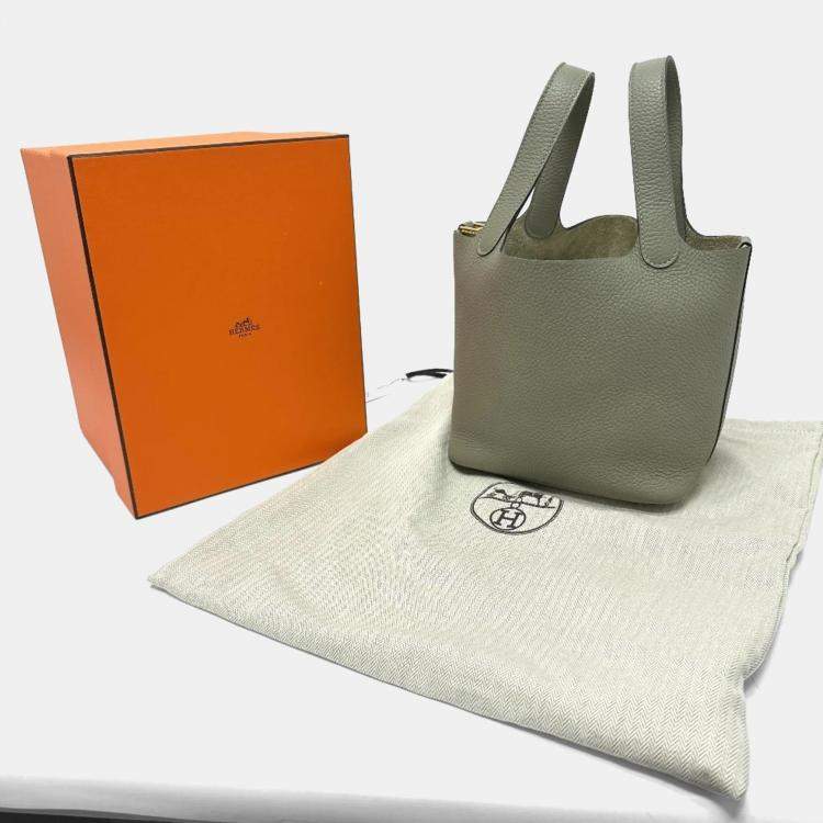 Pre Owned Hermes Picotin Lock 18 Sage Grey Taurillon Clemence Leather Top Handle Bag