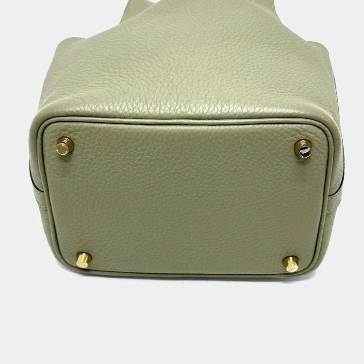 Pre Owned Hermes Picotin Lock 18 Sage Grey Taurillon Clemence Leather Top Handle Bag