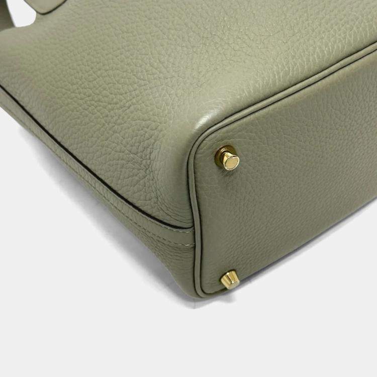 Pre Owned Hermes Picotin Lock 18 Sage Grey Taurillon Clemence Leather Top Handle Bag