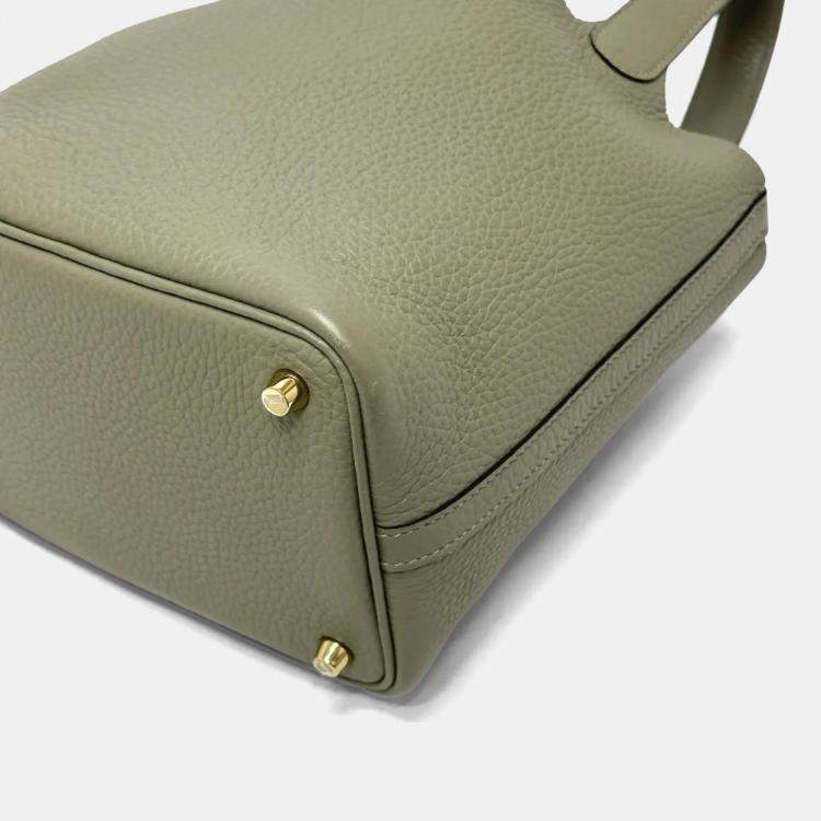 Pre Owned Hermes Picotin Lock 18 Sage Grey Taurillon Clemence Leather Top Handle Bag