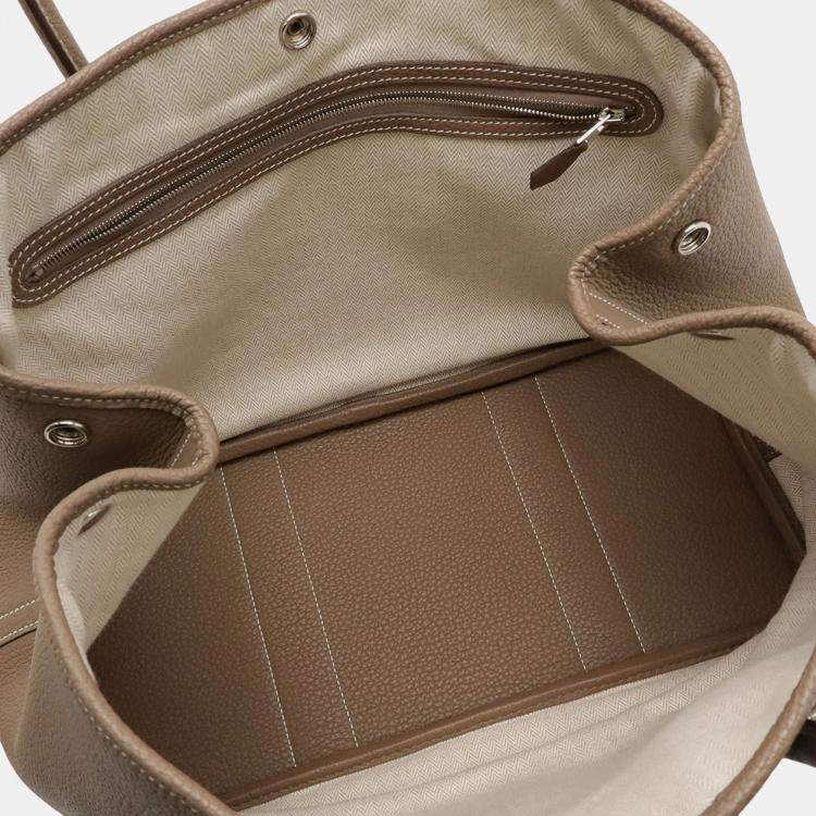 Pre Owned Hermes Garden Pm Tote Bag Handbag Negonda Leather Etoupe Greige
