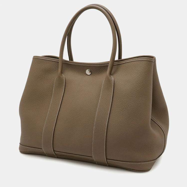 Pre Owned Hermes Garden Pm Tote Bag Handbag Negonda Leather Etoupe Greige