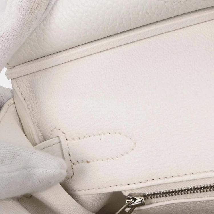 Pre Owned Hermes Birkin 30 White Taurillon Clemence Leather Top Handle Bag