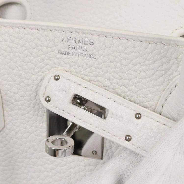 Pre Owned Hermes Birkin 30 White Taurillon Clemence Leather Top Handle Bag