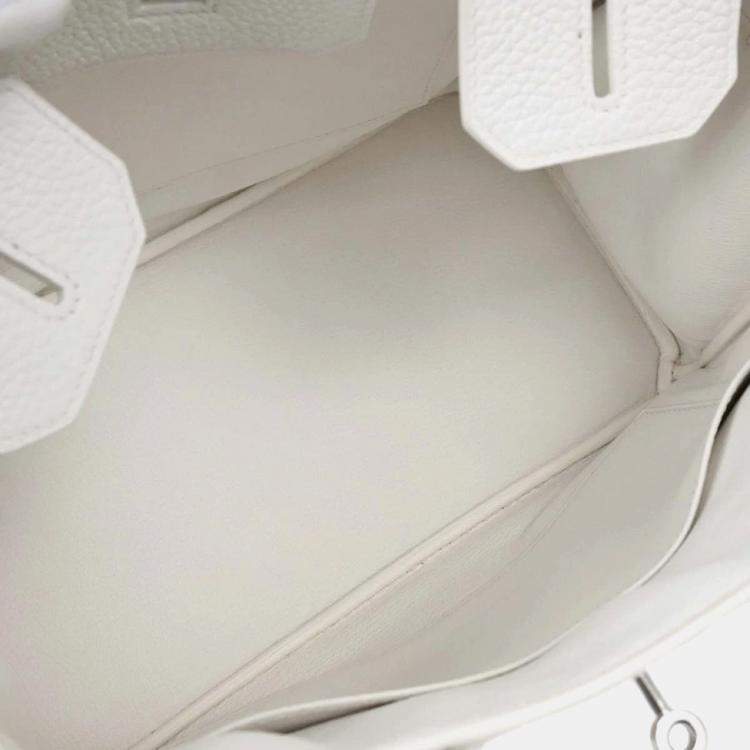Pre Owned Hermes Birkin 30 White Taurillon Clemence Leather Top Handle Bag