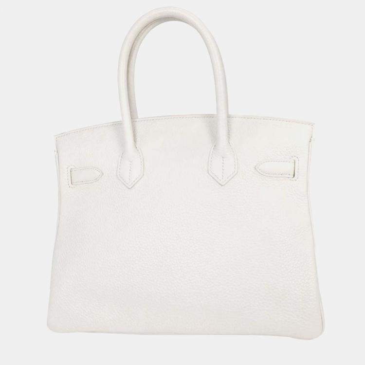 Pre Owned Hermes Birkin 30 White Taurillon Clemence Leather Top Handle Bag