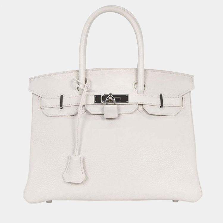 Pre Owned Hermes Birkin 30 White Taurillon Clemence Leather Top Handle Bag