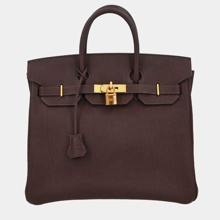 Pre Owned Hermes Haut a Courroies 32 Havane Fjord Leather Top Handle Bag