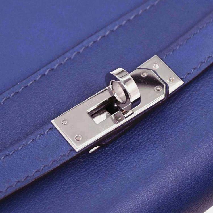 Pre Owned Hermes Kelly Pochette Blue Electric Swift Leather Clutch Bag