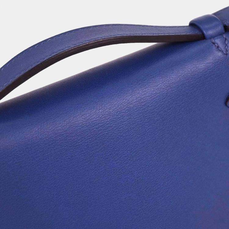 Pre Owned Hermes Kelly Pochette Blue Electric Swift Leather Clutch Bag
