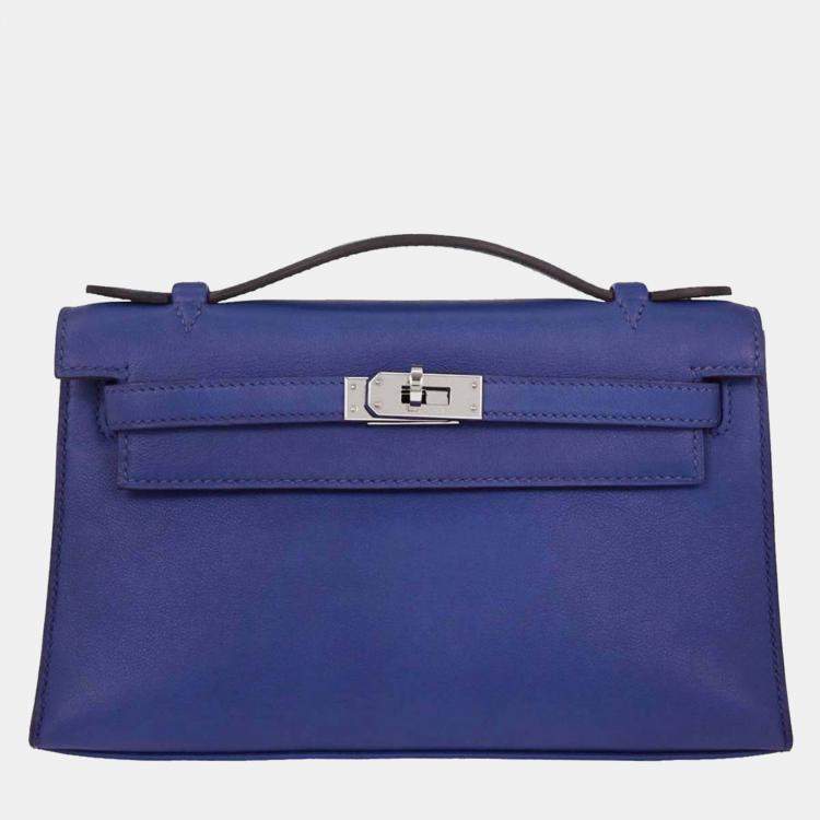 Pre Owned Hermes Kelly Pochette Blue Electric Swift Leather Clutch Bag