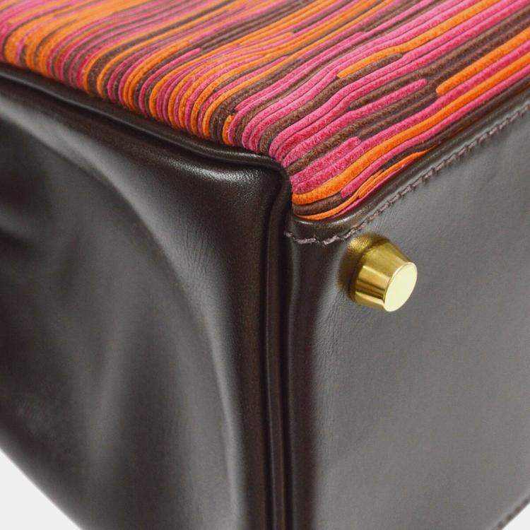 مملوكة مسبقًا Hermes Kelly Retourne 32 Pink Orange Vibrato Box Calf Leather Top Handle Bag