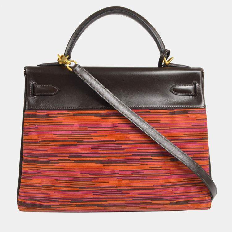 مملوكة مسبقًا Hermes Kelly Retourne 32 Pink Orange Vibrato Box Calf Leather Top Handle Bag