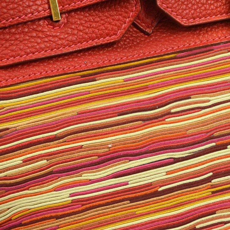 Pre Owned Hermes Birkin 35 Red Vibrato Calfskin Leather Top Handle Bag