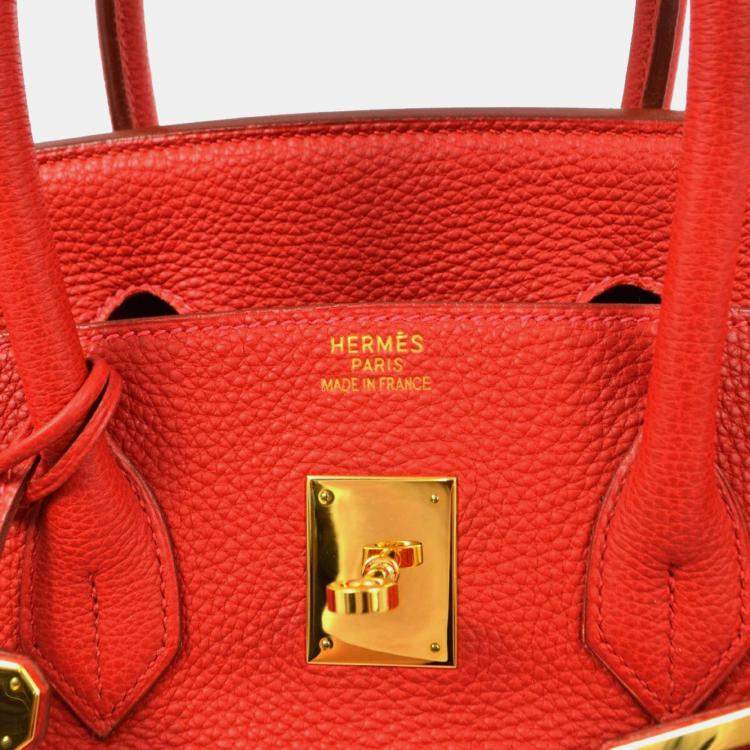 Pre Owned Hermes Birkin 35 Red Vibrato Calfskin Leather Top Handle Bag
