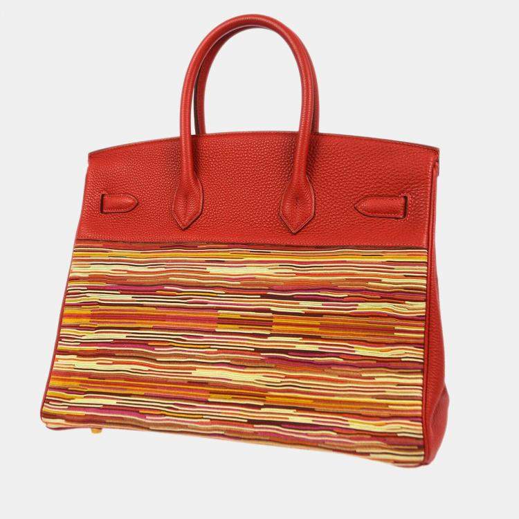 Pre Owned Hermes Birkin 35 Red Vibrato Calfskin Leather Top Handle Bag