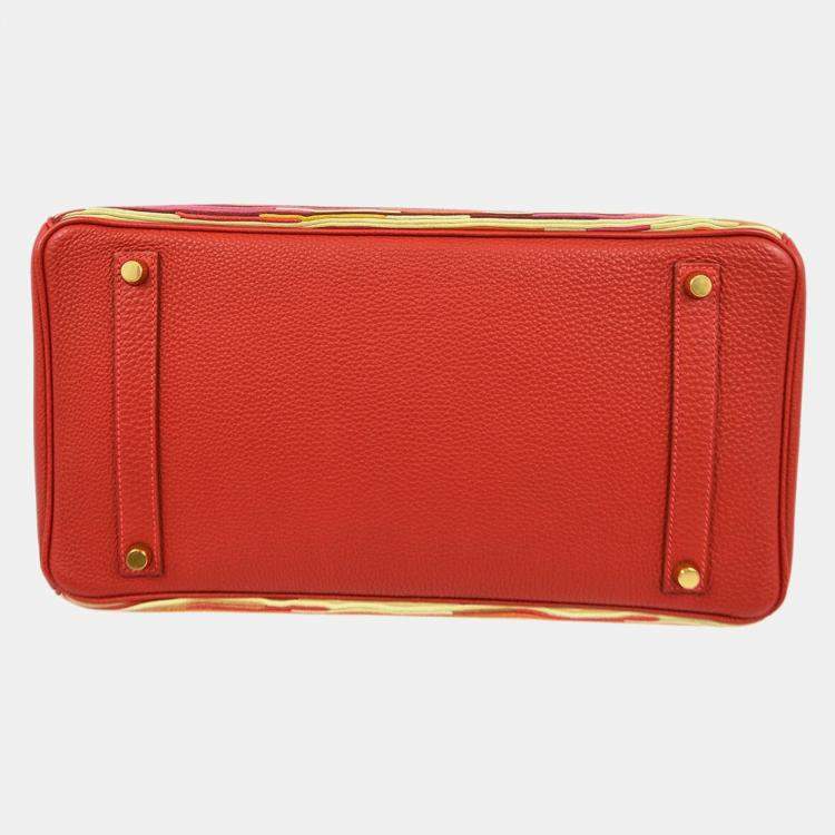 Pre Owned Hermes Birkin 35 Red Vibrato Calfskin Leather Top Handle Bag