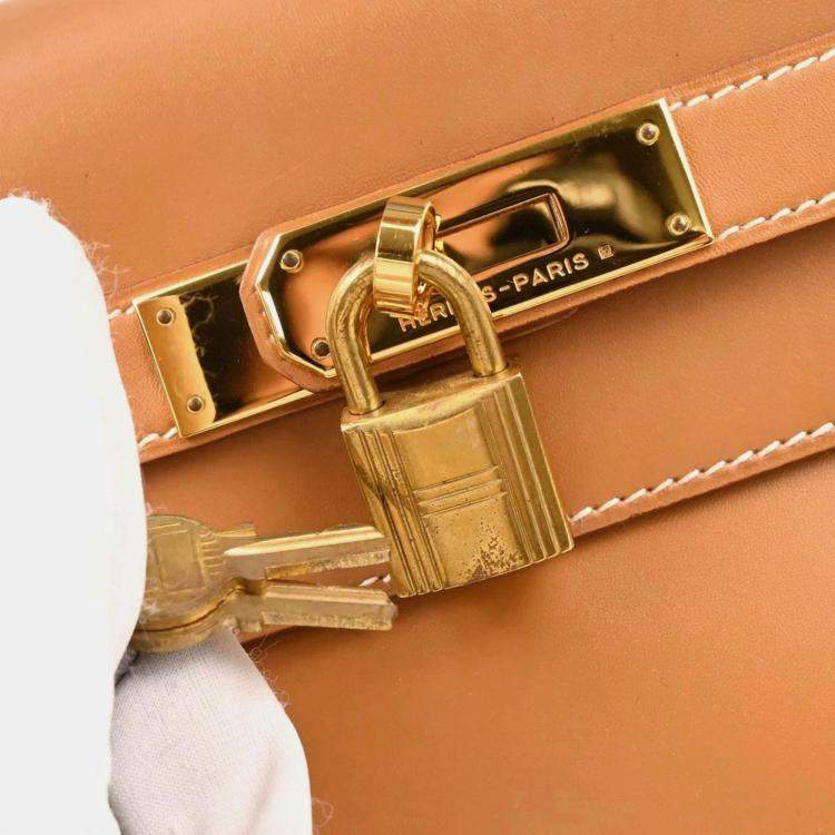 Pre Owned Hermes Gold Box Calf Kelly 32 Retourne 2way Handbag