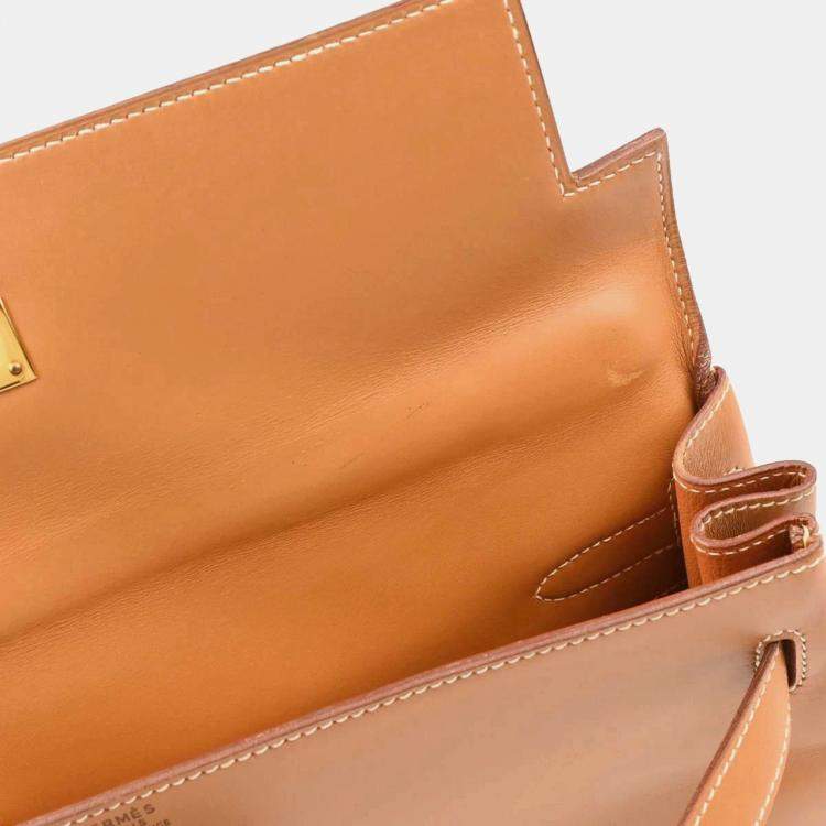Pre Owned Hermes Gold Box Calf Kelly 32 Retourne 2way Handbag