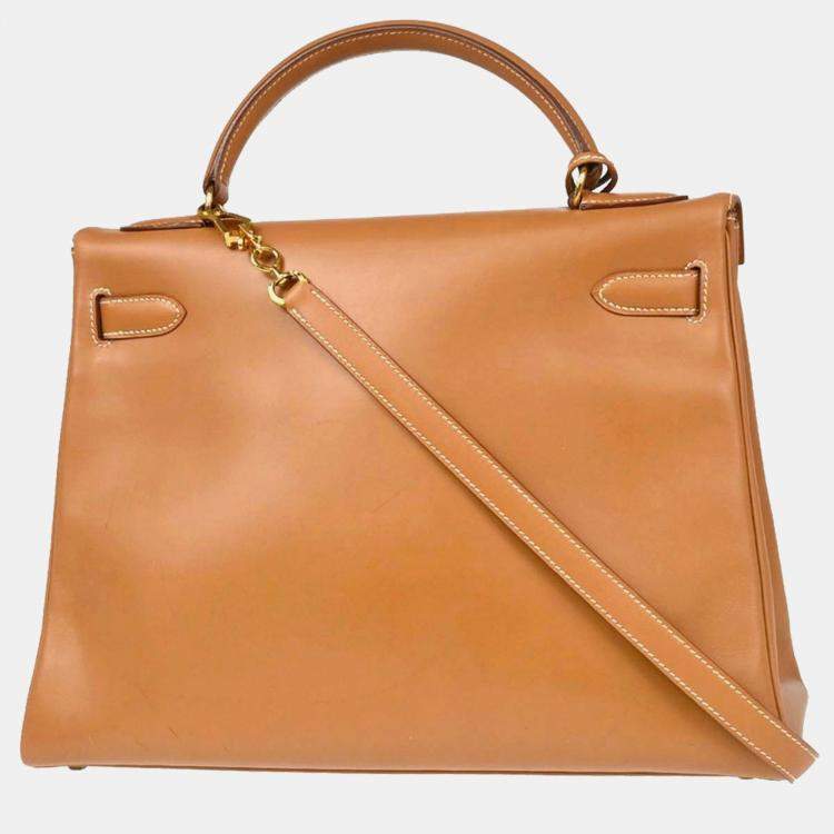 Pre Owned Hermes Gold Box Calf Kelly 32 Retourne 2way Handbag