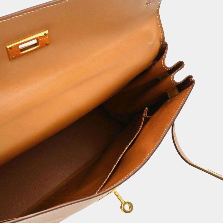 Pre Owned Hermes Gold Box Calf Kelly 32 Retourne 2way Handbag