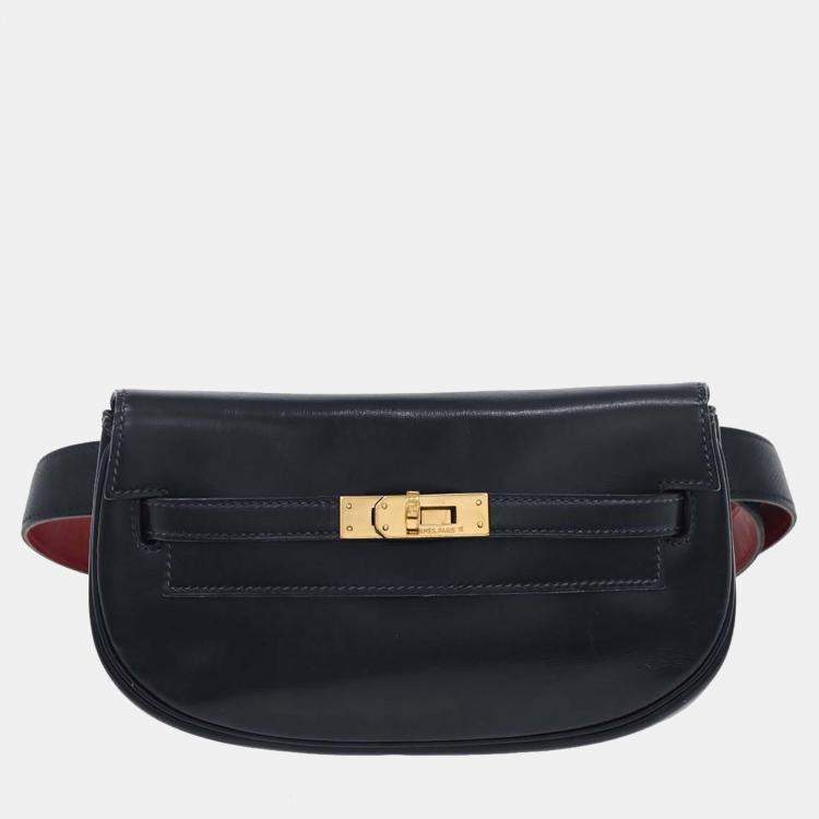 Pre Owned Hermes Kelly Moove Navy Box Leather Belt Bag