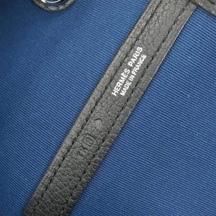 Pre Owned Hermes Garden Party 36 Navy Toile Officier Canvas Negonda Calfskin Leather Tote Bag