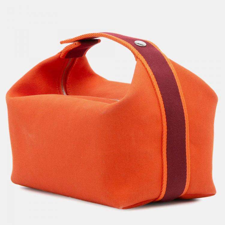 Pre Owned Hermes Orange Red Large Toile Bride A Brac