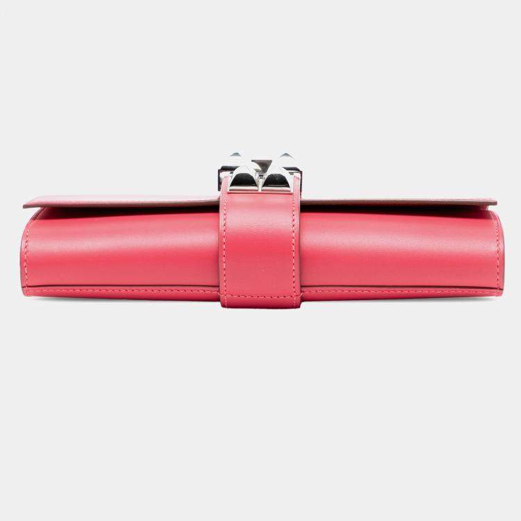 Pre Owned Hermes Rose Lipstick Tadelakt Medor Clutch 23