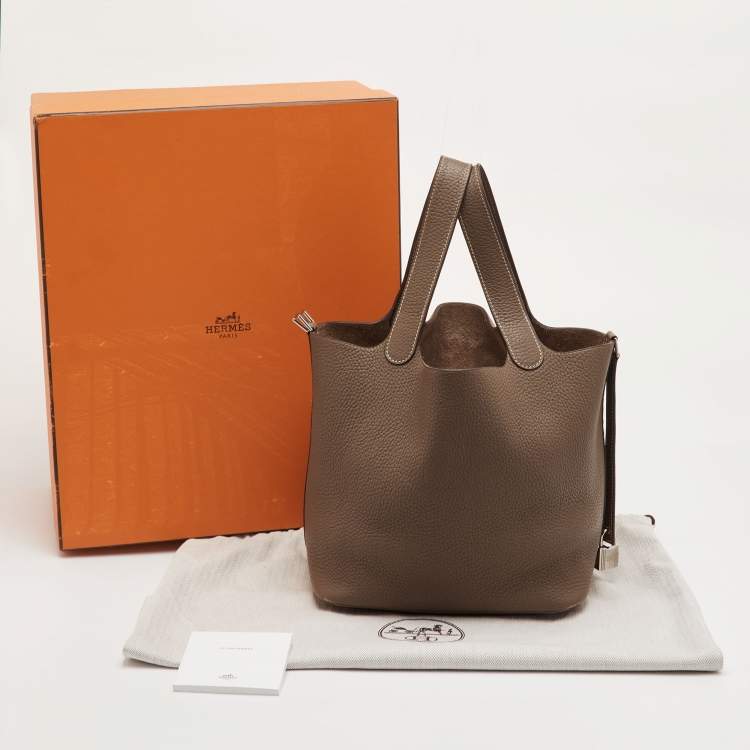 Pre Owned Hermès Picotin Lock 22 Etoupe Taurillon Clemence Leather Tote