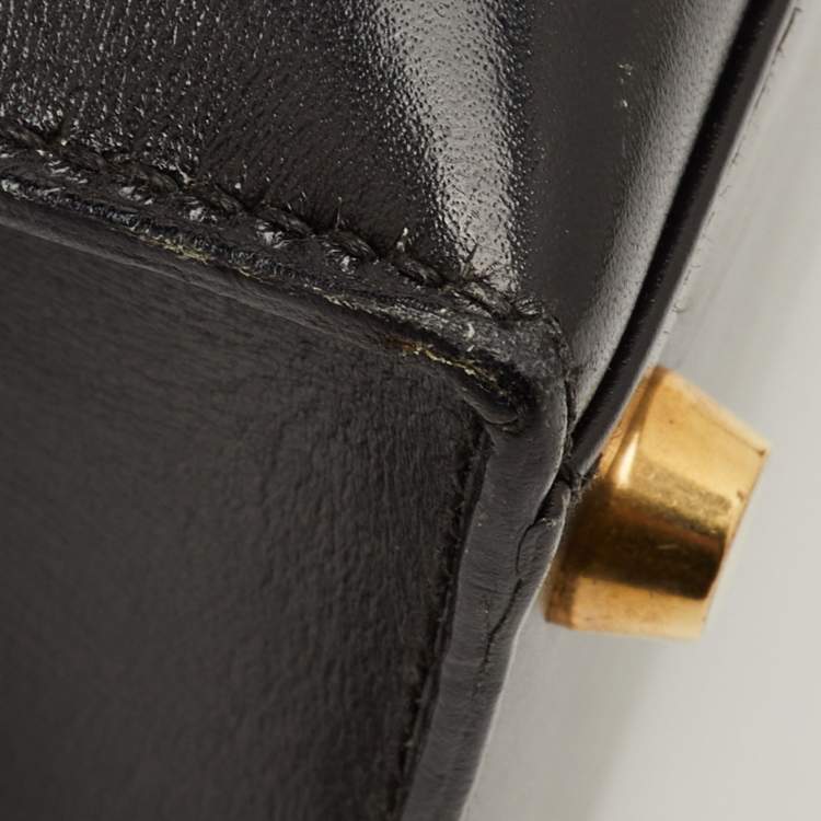 Pre Owned Hermes Kelly Sellier 28 Gold Finish Noir Box Leather Top Handle Bag
