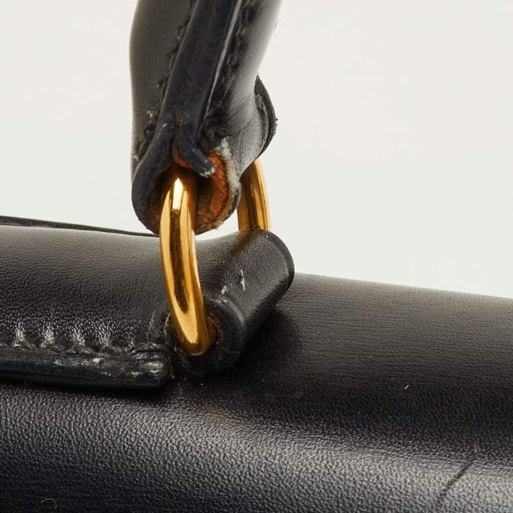Pre Owned Hermes Kelly Sellier 28 Gold Finish Noir Box Leather Top Handle Bag