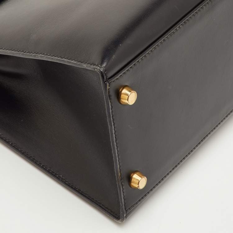 Pre Owned Hermes Kelly Sellier 28 Gold Finish Noir Box Leather Top Handle Bag