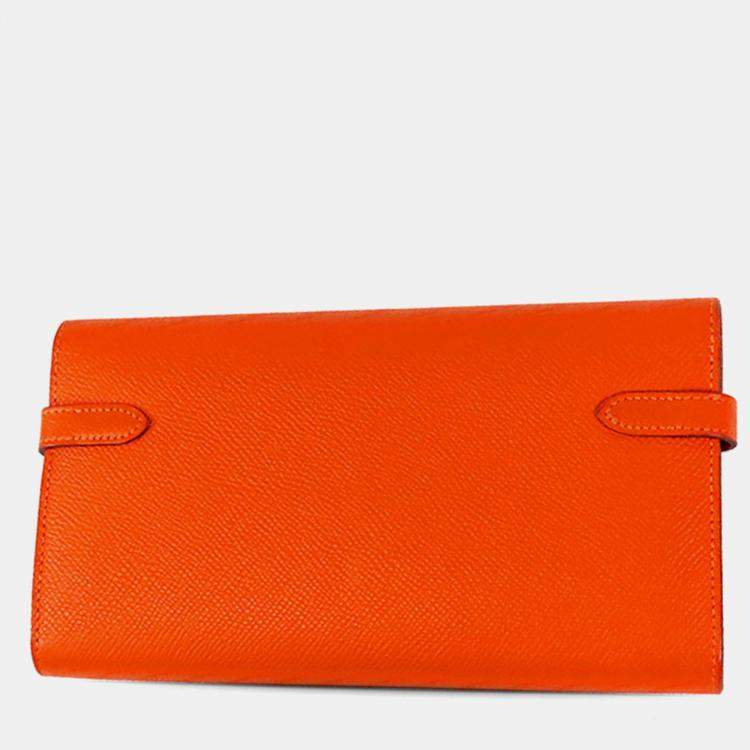 Pre Owned Hermes Orange Epsom Kelly Longue Wallet