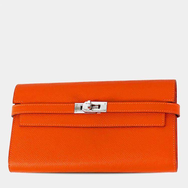 Pre Owned Hermes Orange Epsom Kelly Longue Wallet