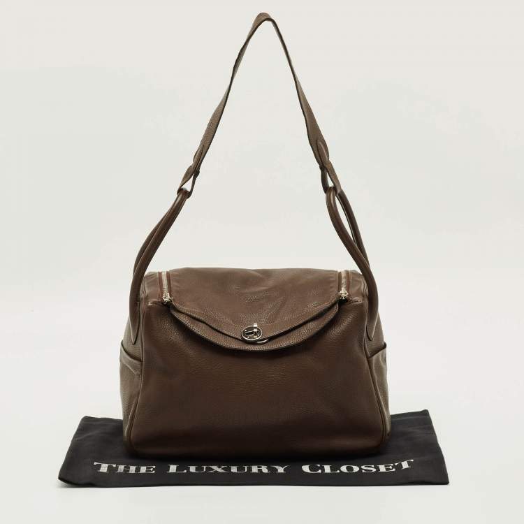 Pre Owned Hermès Lindy 34 Palladium Finish Chocolat Togo Leather Shoulder Bag 