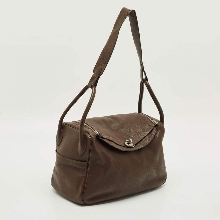 Pre Owned Hermès Lindy 34 Palladium Finish Chocolat Togo Leather Shoulder Bag 