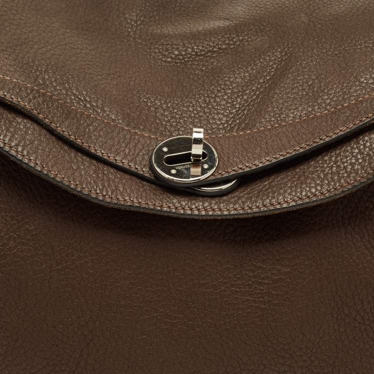 Pre Owned Hermès Lindy 34 Palladium Finish Chocolat Togo Leather Shoulder Bag 