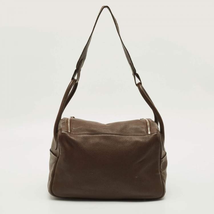 Pre Owned Hermès Lindy 34 Palladium Finish Chocolat Togo Leather Shoulder Bag 