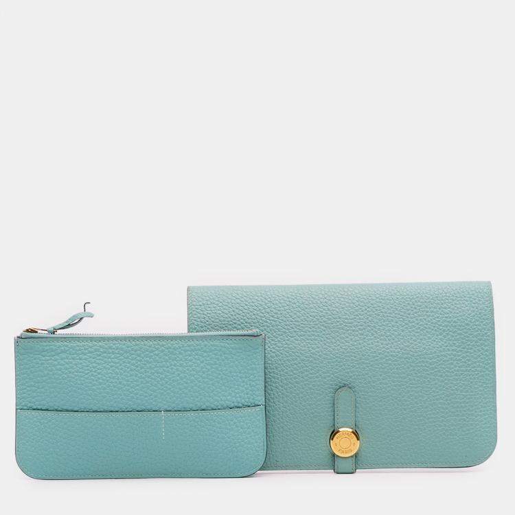 Pre Owned Hermes Blue Atoll Togo Dogon Duo Wallet GM