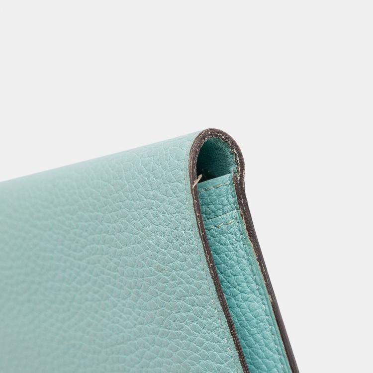Pre Owned Hermes Blue Atoll Togo Dogon Duo Wallet GM