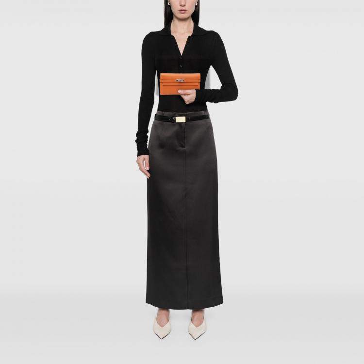 Pre Owned Hermes Orange Epsom Kelly Longue Wallet