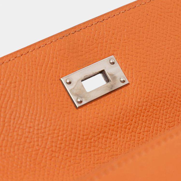 Pre Owned Hermes Orange Epsom Kelly Longue Wallet