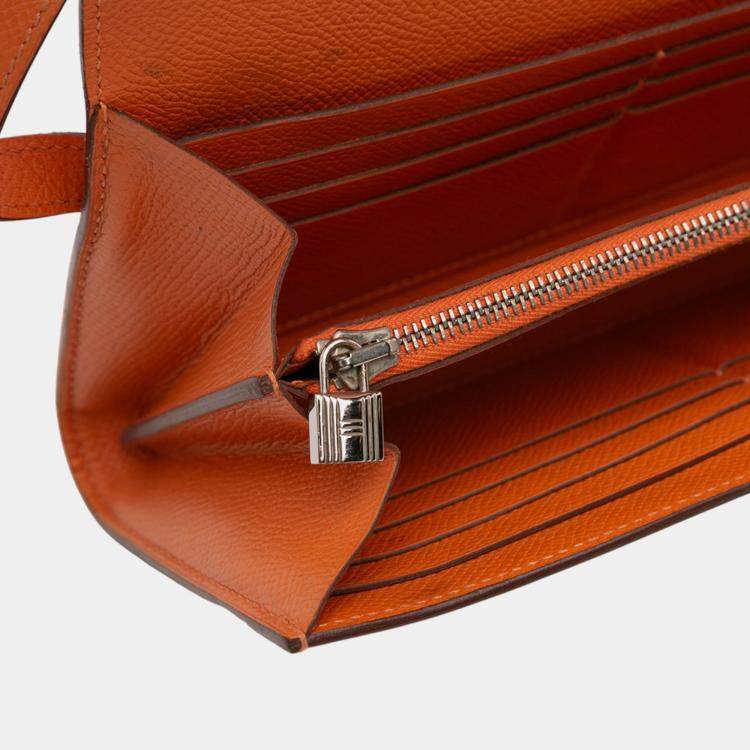 Pre Owned Hermes Orange Epsom Kelly Longue Wallet