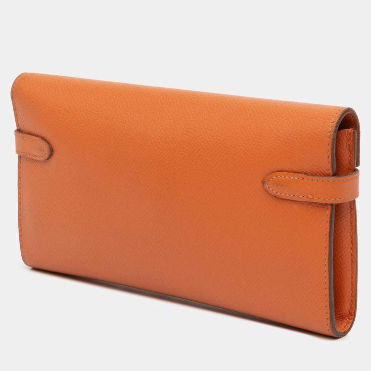 Pre Owned Hermes Orange Epsom Kelly Longue Wallet