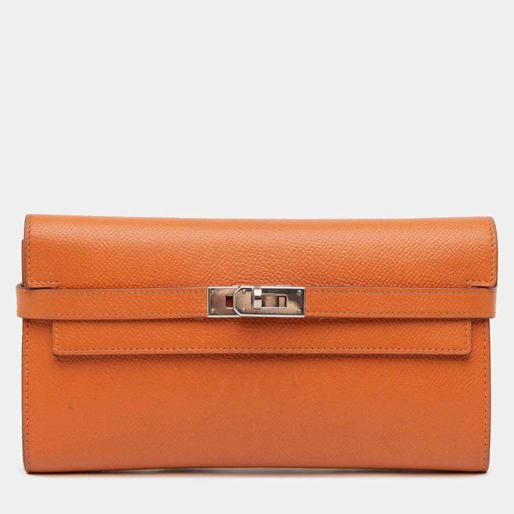 Pre Owned Hermes Orange Epsom Kelly Longue Wallet